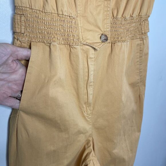 THAKOON Khaki Jumpsuit Women 4 Sleeveless Button Front Orange Cotton Blend - Picture 7 of 16